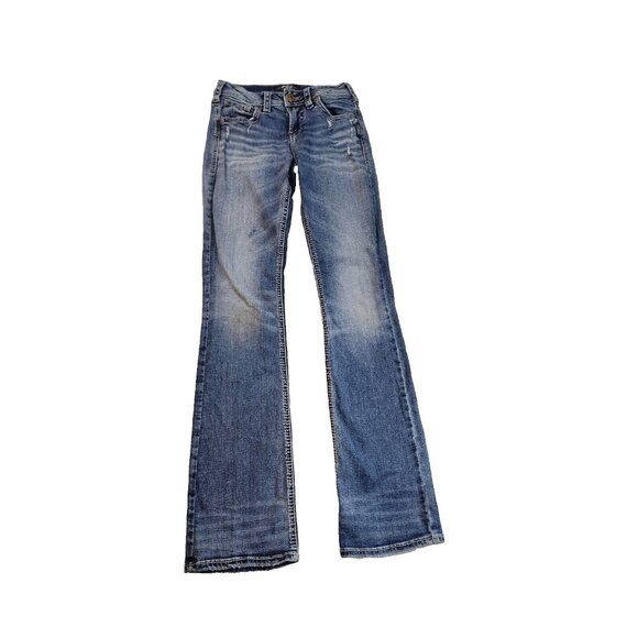 Silver Jeans Denim - Silver Jean Women 25/33 Blue Light Wash Suki High Boot Mid Rise Distressed Jeans